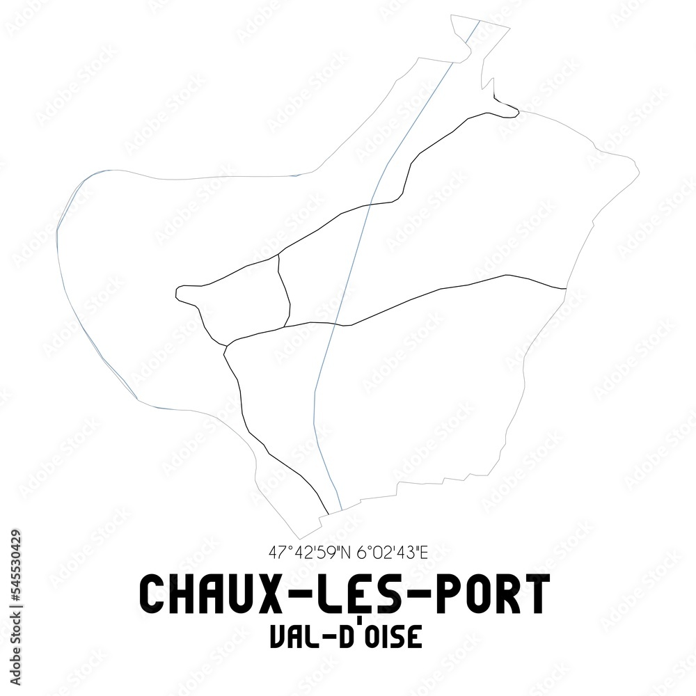 CHAUX-LES-PORT Val-d'Oise. Minimalistic street map with black and white lines. CHAUX-LES-PORT Val-d'Oise. Minimalistic street map with black and white lines.