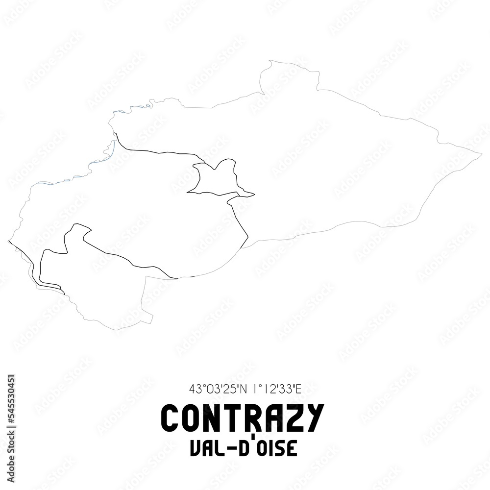 CONTRAZY Val-d'Oise. Minimalistic street map with black and white lines.