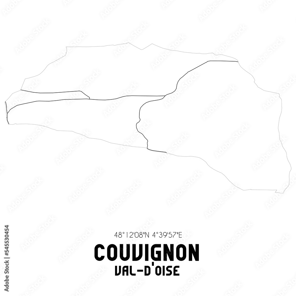 COUVIGNON Val-d'Oise. Minimalistic street map with black and white lines.