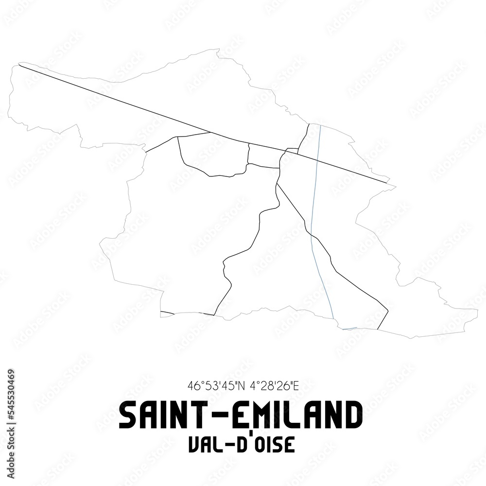 SAINT-EMILAND Val-d'Oise. Minimalistic street map with black and white lines. SAINT-EMILAND Val-d'Oise. Minimalistic street map with black and white lines.