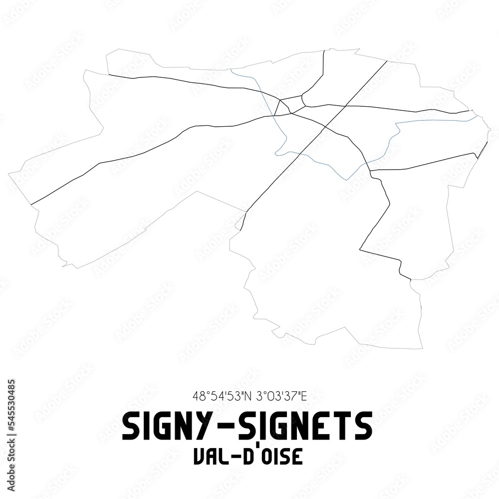 SIGNY-SIGNETS Val-d'Oise. Minimalistic street map with black and white lines. SIGNY-SIGNETS Val-d'Oise. Minimalistic street map with black and white lines.