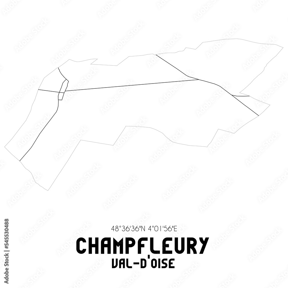 CHAMPFLEURY Val-d'Oise. Minimalistic street map with black and white lines. CHAMPFLEURY Val-d'Oise. Minimalistic street map with black and white lines.