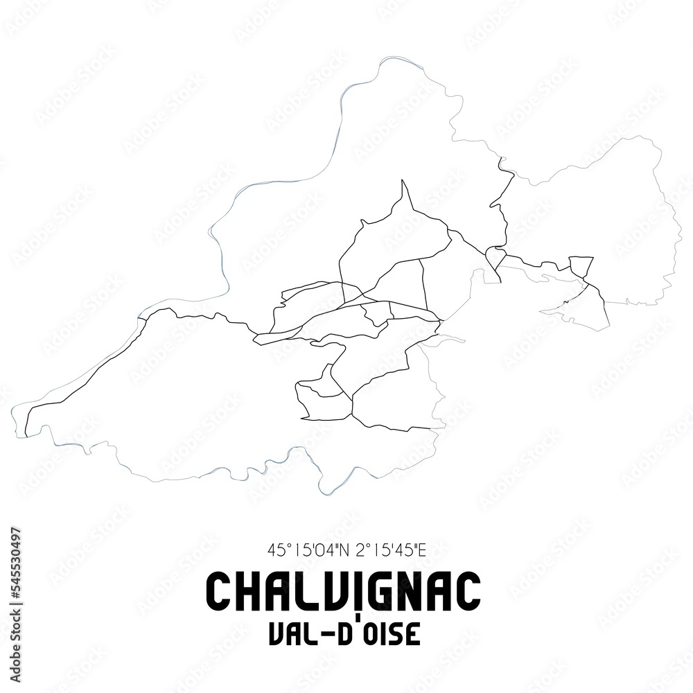 CHALVIGNAC Val-d'Oise. Minimalistic street map with black and white lines.