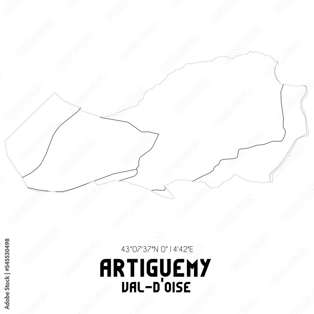 ARTIGUEMY Val-d'Oise. Minimalistic street map with black and white lines. ARTIGUEMY Val-d'Oise. Minimalistic street map with black and white lines.