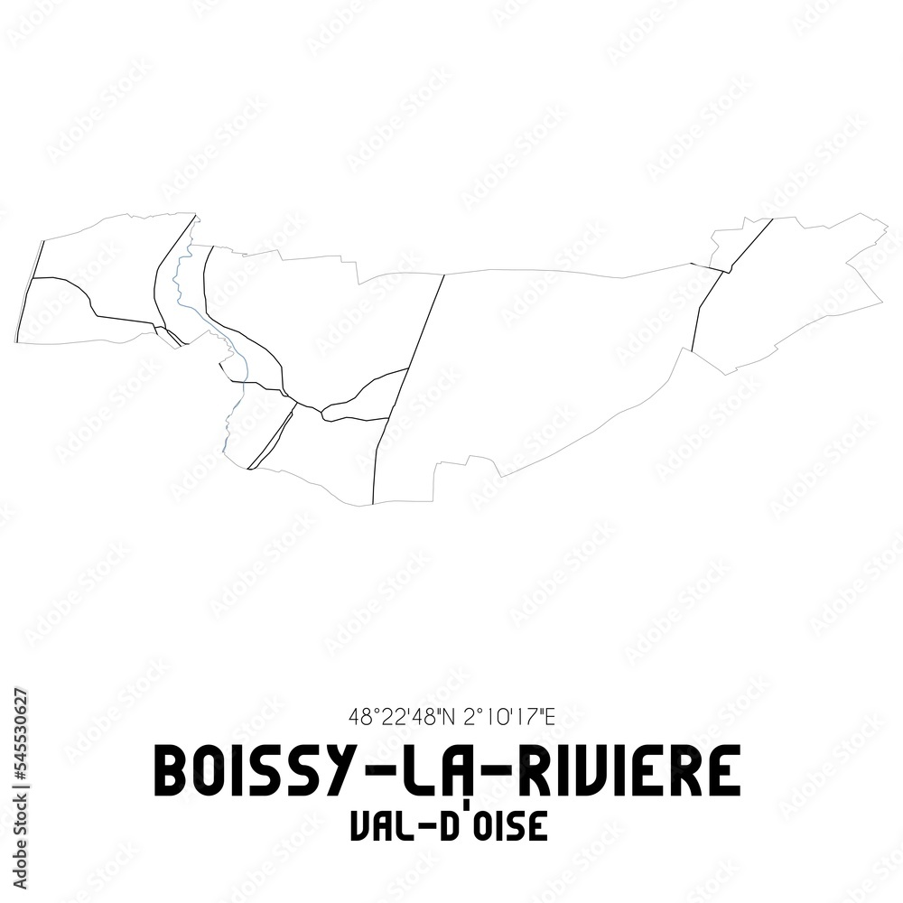BOISSY-LA-RIVIERE Val-d'Oise. Minimalistic street map with black and white lines. BOISSY-LA-RIVIERE Val-d'Oise. Minimalistic street map with black and white lines.