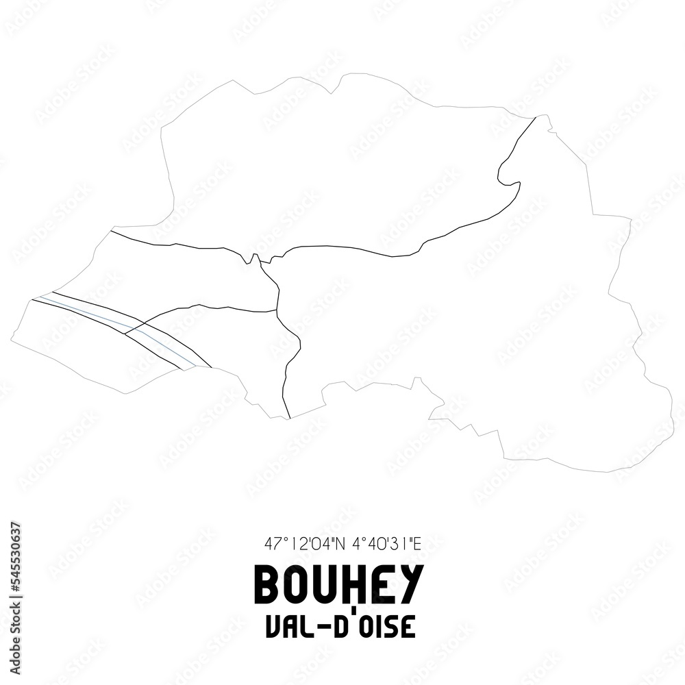 BOUHEY Val-d'Oise. Minimalistic street map with black and white lines.