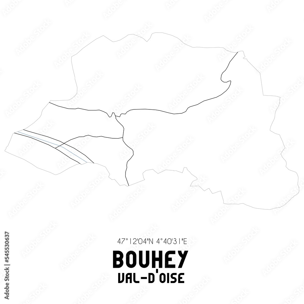 BOUHEY Val-d'Oise. Minimalistic street map with black and white lines. BOUHEY Val-d'Oise. Minimalistic street map with black and white lines.