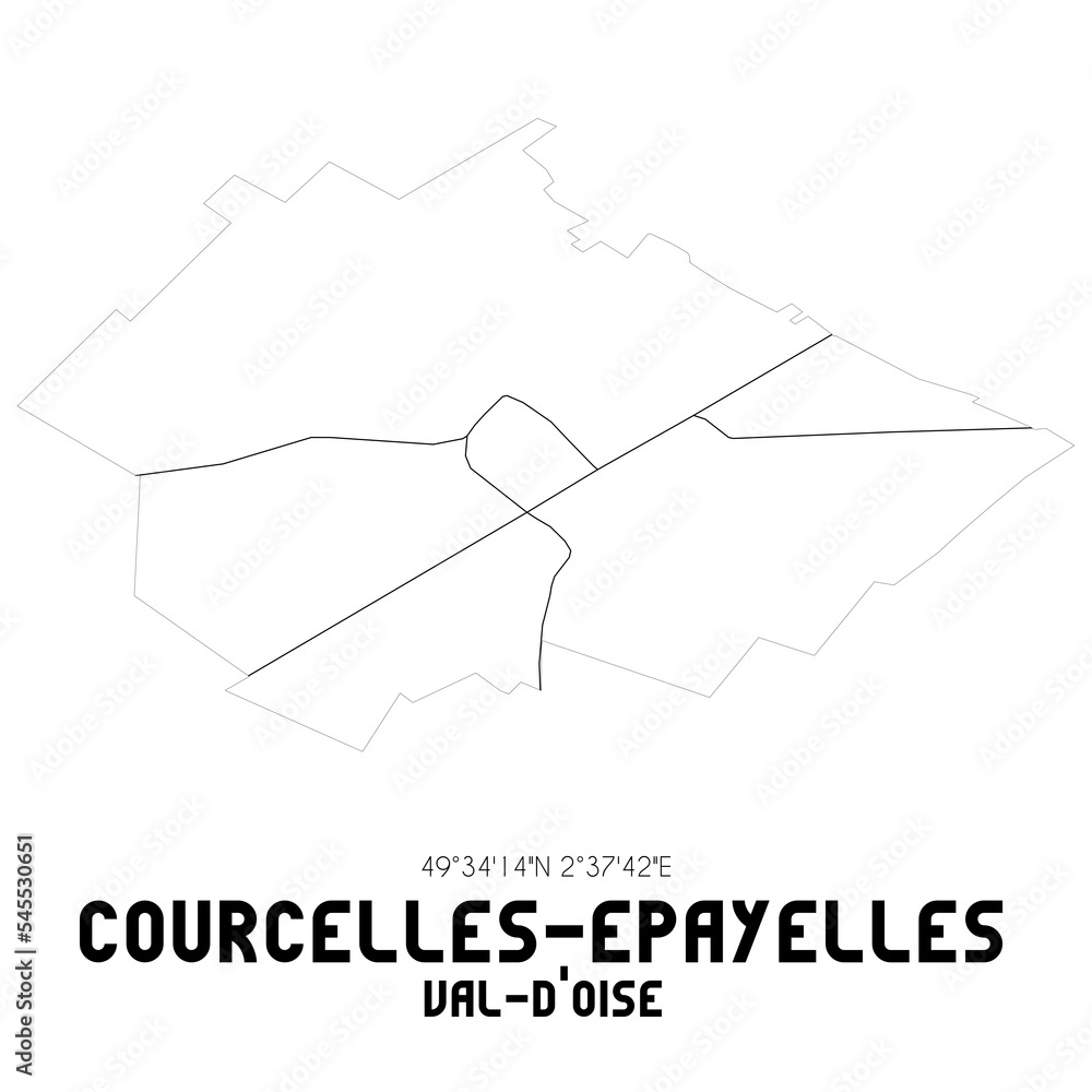 COURCELLES-EPAYELLES Val-d'Oise. Minimalistic street map with black and white lines. COURCELLES-EPAYELLES Val-d'Oise. Minimalistic street map with black and white lines.