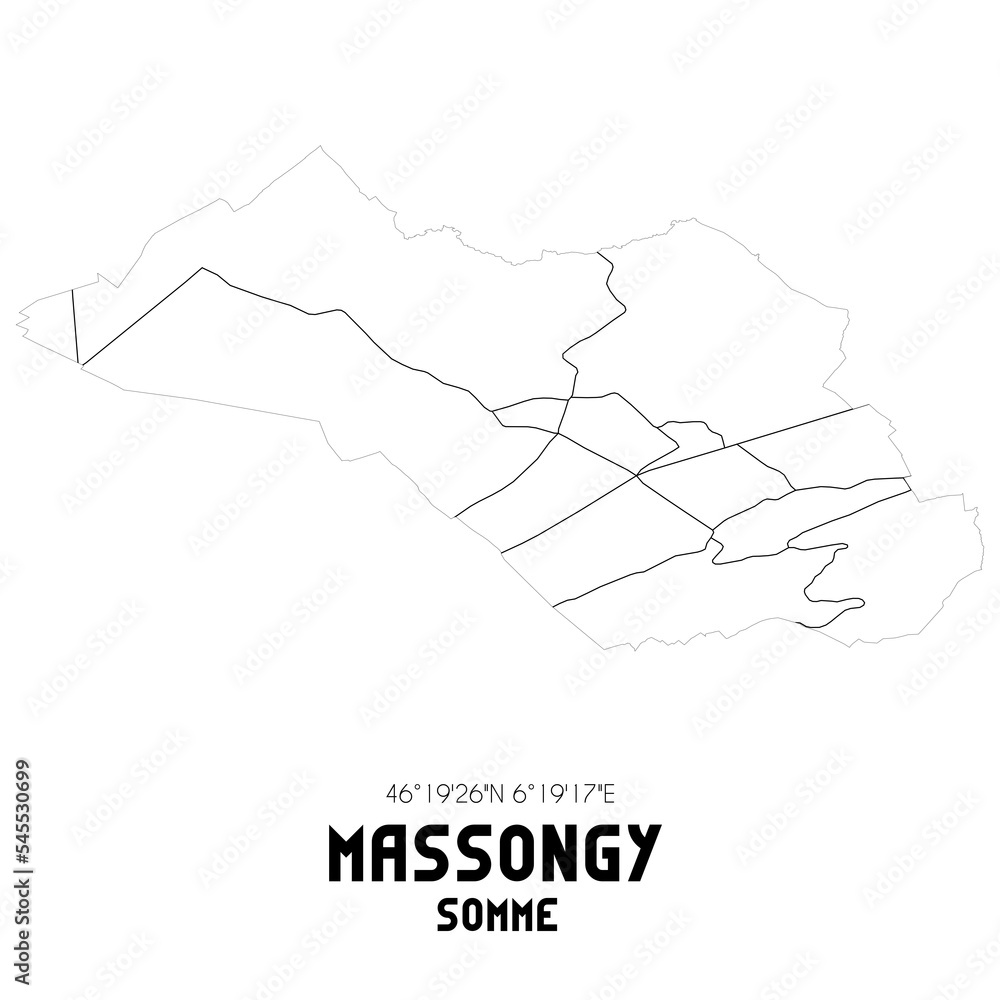MASSONGY Somme. Minimalistic street map with black and white lines.