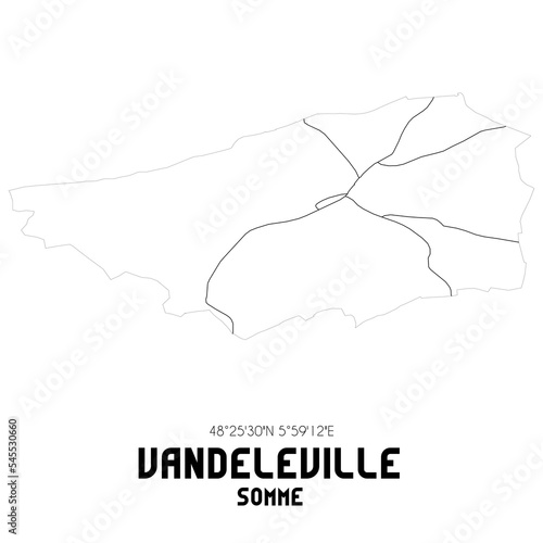 VANDELEVILLE Somme. Minimalistic street map with black and white lines.