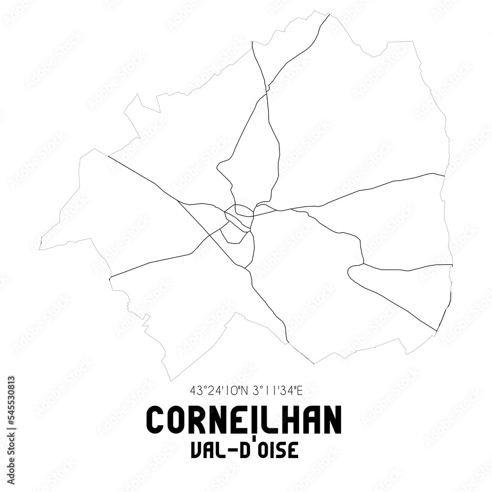 CORNEILHAN Val-d'Oise. Minimalistic street map with black and white lines.
