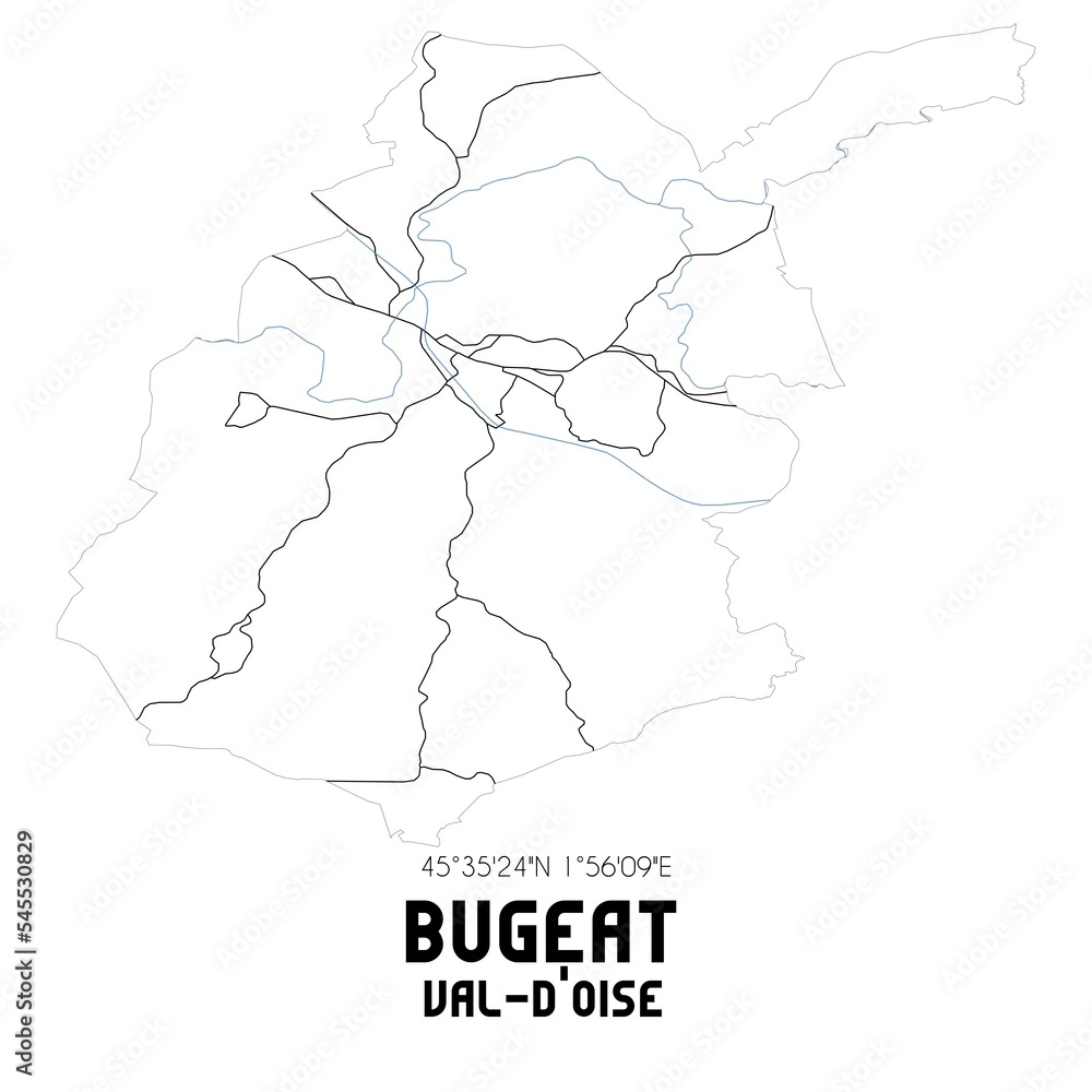 BUGEAT Val-d'Oise. Minimalistic street map with black and white lines.