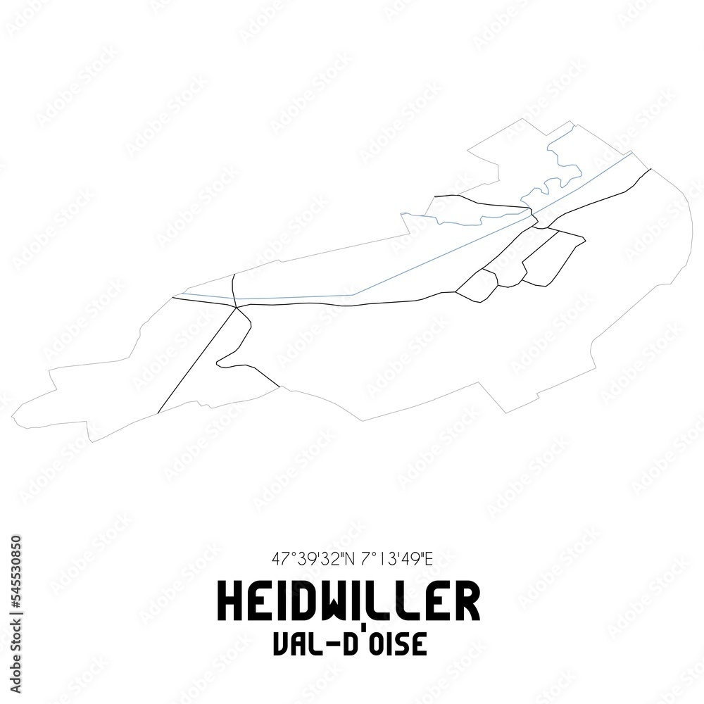 HEIDWILLER Val-d'Oise. Minimalistic street map with black and white lines. HEIDWILLER Val-d'Oise. Minimalistic street map with black and white lines.