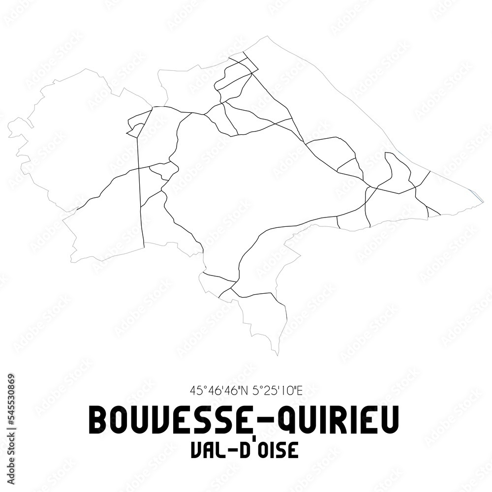 BOUVESSE-QUIRIEU Val-d'Oise. Minimalistic street map with black and white lines.