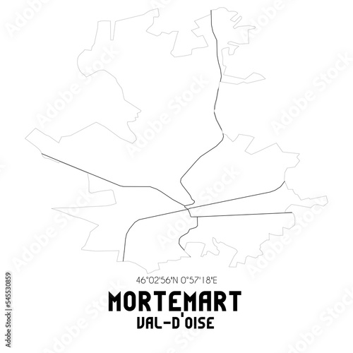 MORTEMART Val-d'Oise. Minimalistic street map with black and white lines. photo