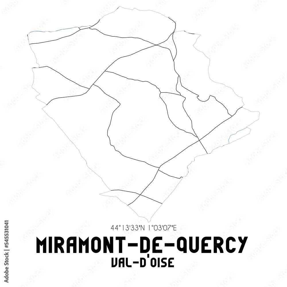 MIRAMONT-DE-QUERCY Val-d'Oise. Minimalistic street map with black and white lines. MIRAMONT-DE-QUERCY Val-d'Oise. Minimalistic street map with black and white lines.