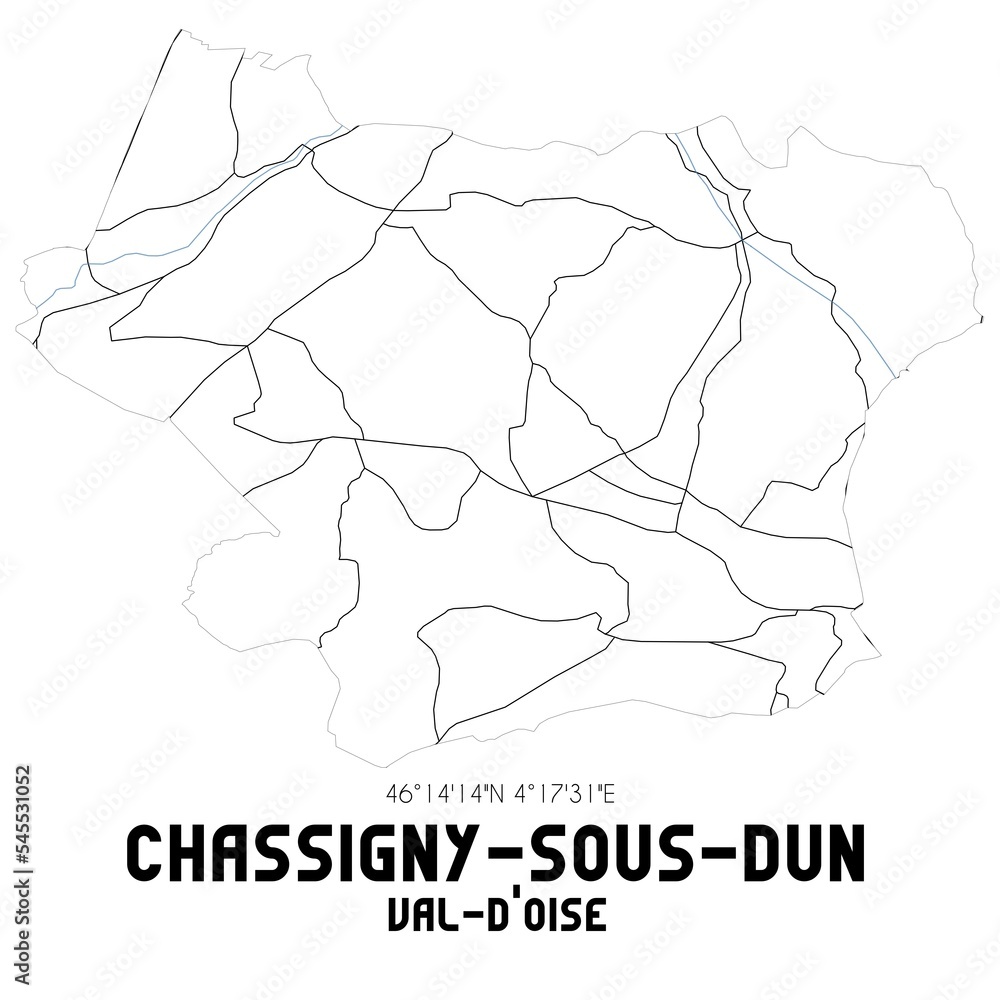 CHASSIGNY-SOUS-DUN Val-d'Oise. Minimalistic street map with black and white lines. CHASSIGNY-SOUS-DUN Val-d'Oise. Minimalistic street map with black and white lines.