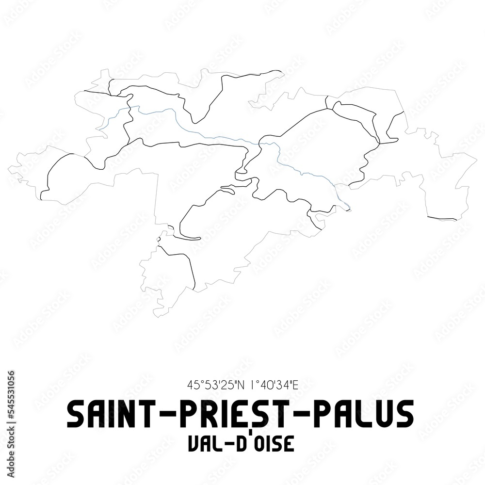 SAINT-PRIEST-PALUS Val-d'Oise. Minimalistic street map with black and white lines.
