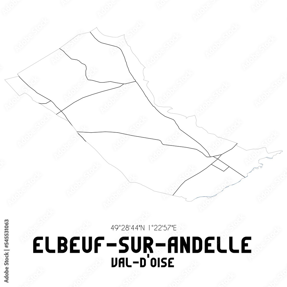ELBEUF-SUR-ANDELLE Val-d'Oise. Minimalistic street map with black and white lines. ELBEUF-SUR-ANDELLE Val-d'Oise. Minimalistic street map with black and white lines.
