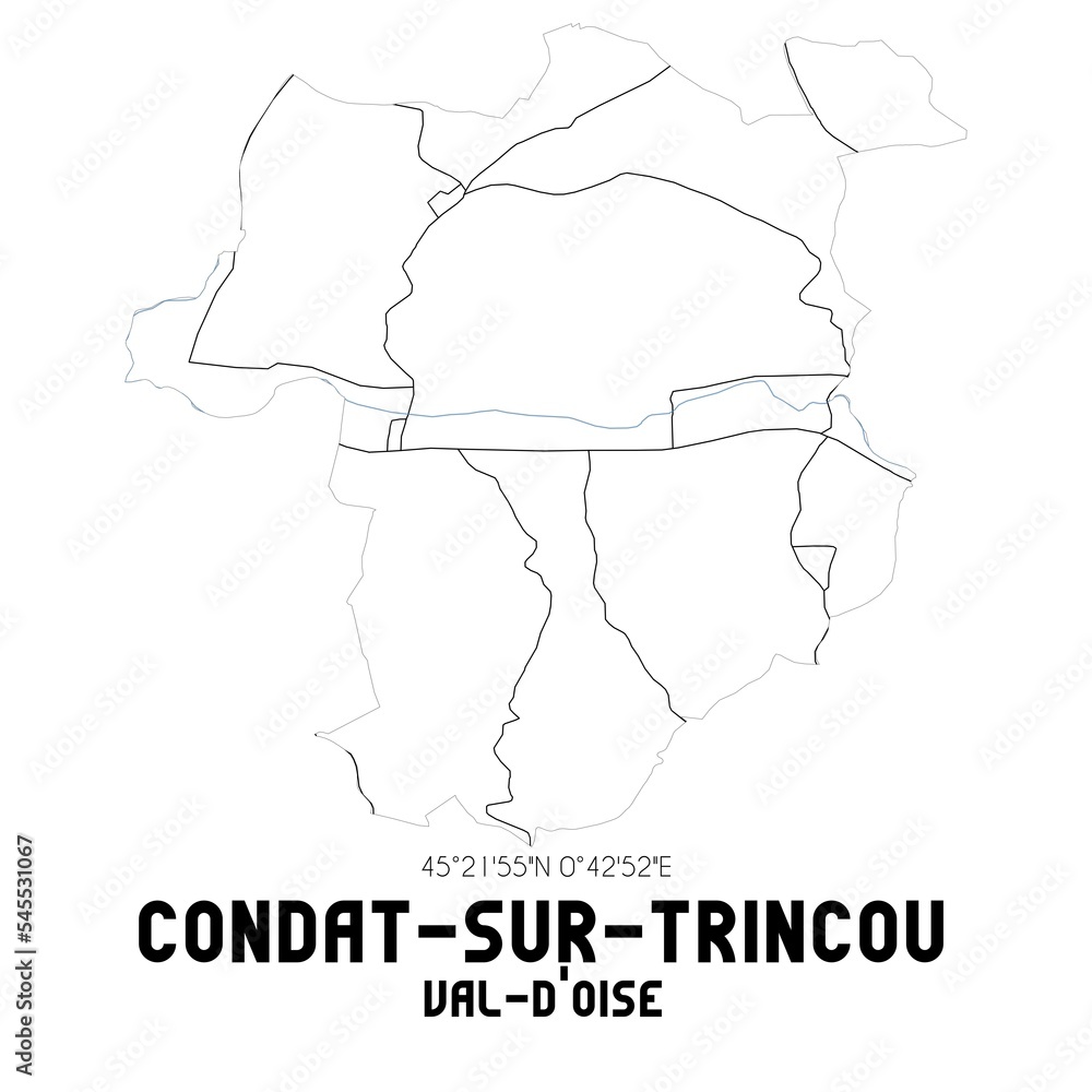 CONDAT-SUR-TRINCOU Val-d'Oise. Minimalistic street map with black and white lines. CONDAT-SUR-TRINCOU Val-d'Oise. Minimalistic street map with black and white lines.