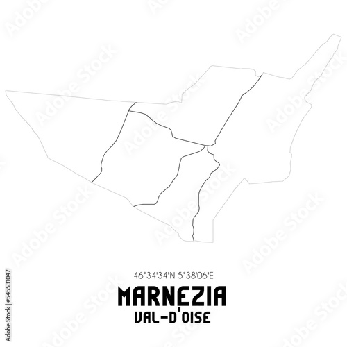 MARNEZIA Val-d'Oise. Minimalistic street map with black and white lines.