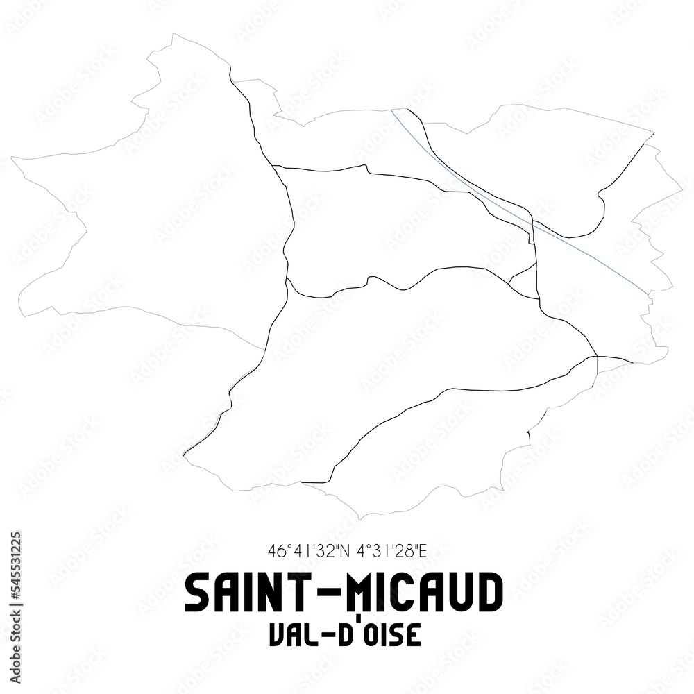 SAINT-MICAUD Val-d'Oise. Minimalistic street map with black and white lines.