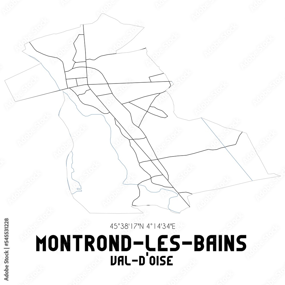 MONTROND-LES-BAINS Val-d'Oise. Minimalistic street map with black and white lines.
