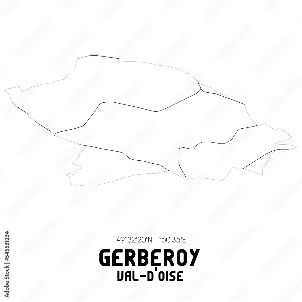 GERBEROY Val-d'Oise. Minimalistic street map with black and white lines.