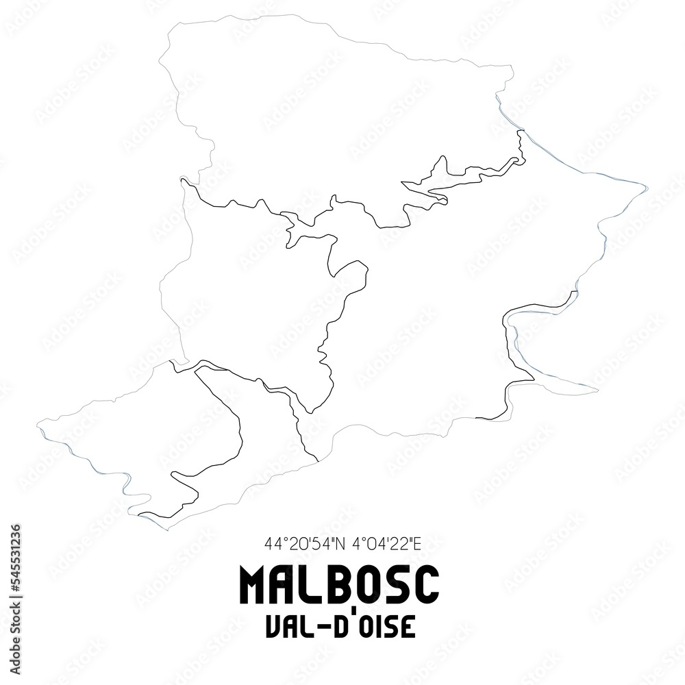 MALBOSC Val-d'Oise. Minimalistic street map with black and white lines.