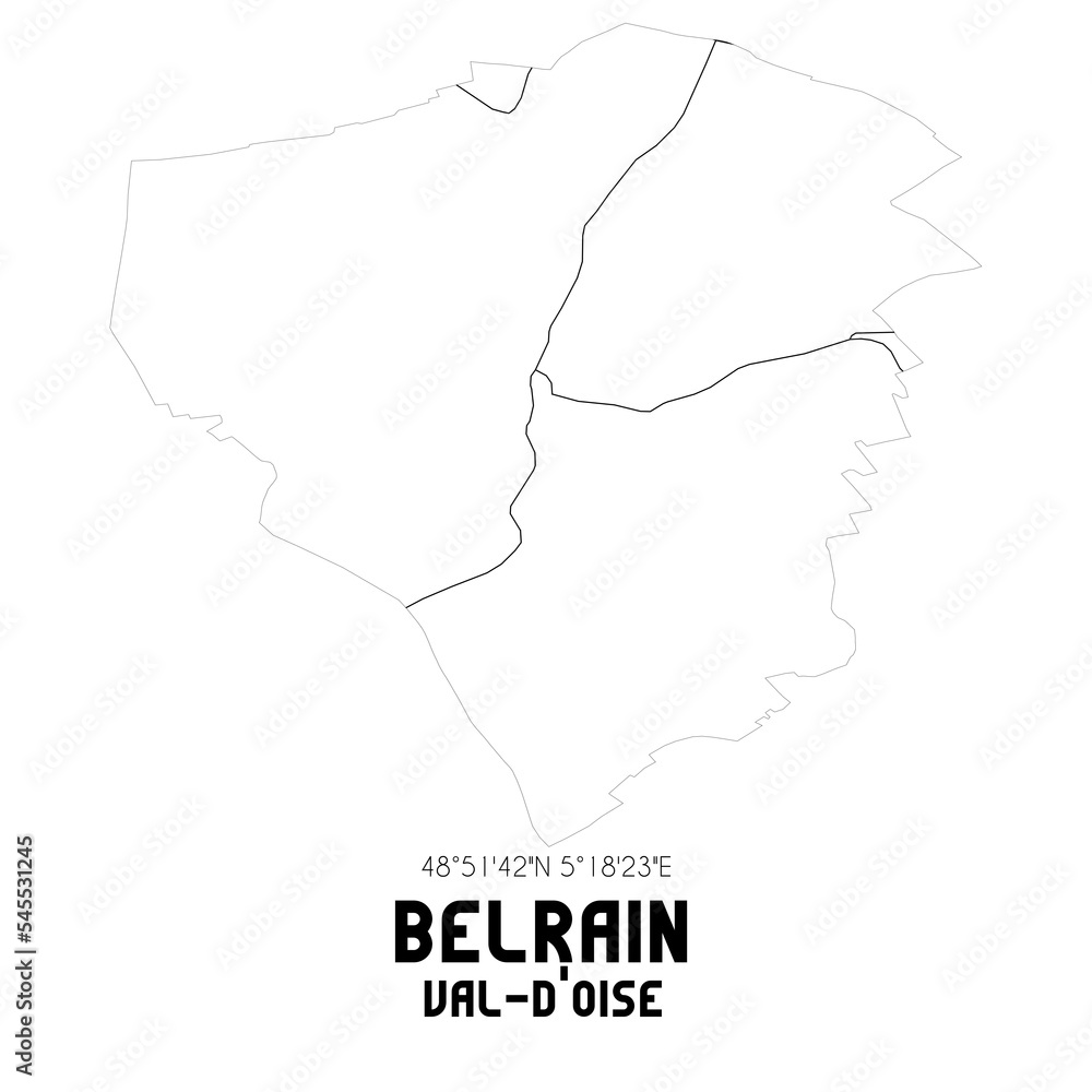 BELRAIN Val-d'Oise. Minimalistic street map with black and white lines.