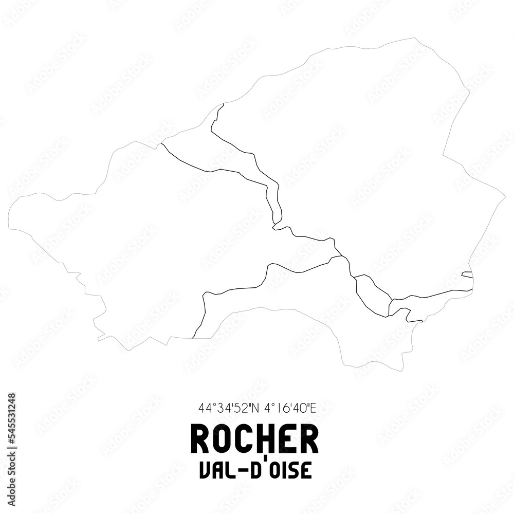 ROCHER Val-d'Oise. Minimalistic street map with black and white lines.
