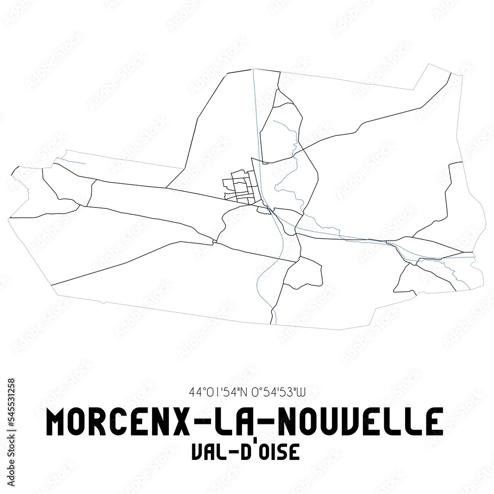 MORCENX-LA-NOUVELLE Val-d'Oise. Minimalistic street map with black and white lines.