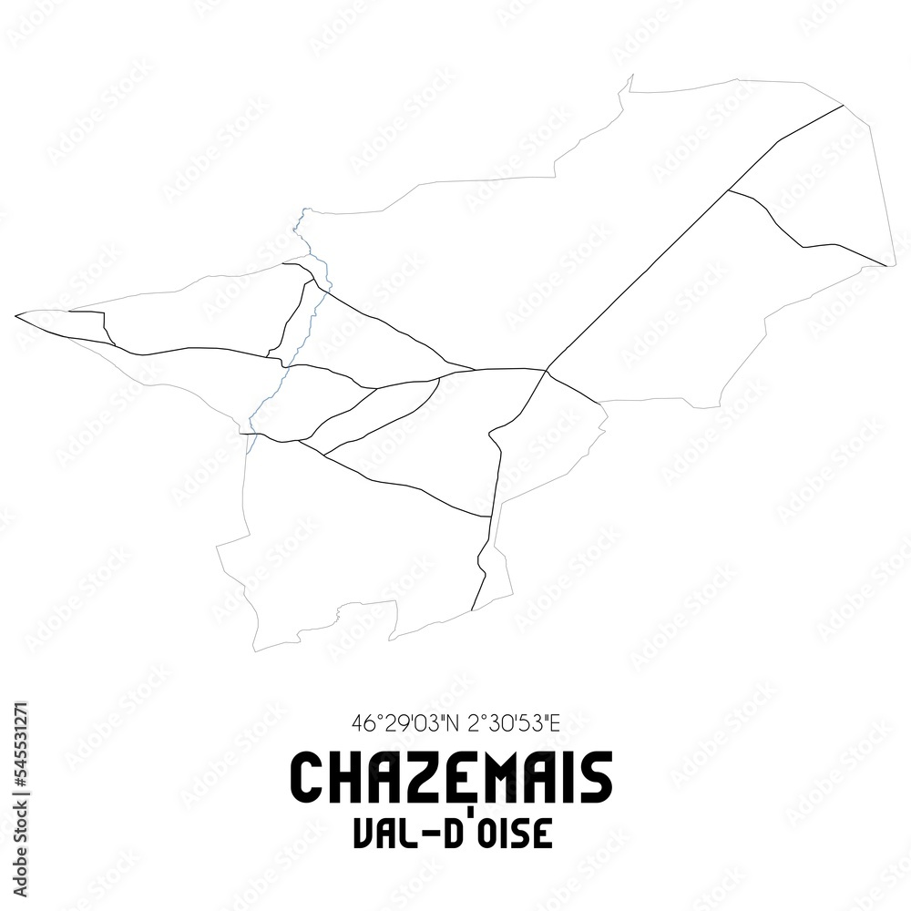 CHAZEMAIS Val-d'Oise. Minimalistic street map with black and white lines. CHAZEMAIS Val-d'Oise. Minimalistic street map with black and white lines.