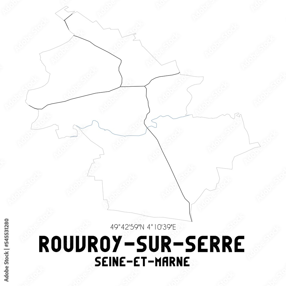 ROUVROY-SUR-SERRE Seine-et-Marne. Minimalistic street map with black and white lines. ROUVROY-SUR-SERRE Seine-et-Marne. Minimalistic street map with black and white lines.