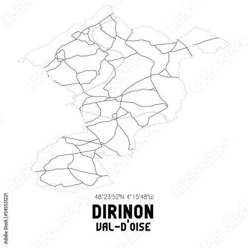 DIRINON Val-d'Oise. Minimalistic street map with black and white lines.
