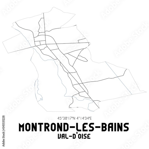 MONTROND-LES-BAINS Val-d Oise. Minimalistic street map with black and white lines.