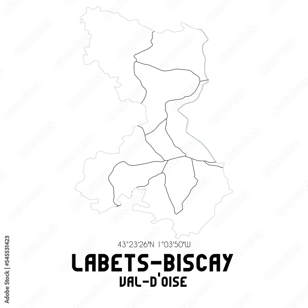 LABETS-BISCAY Val-d'Oise. Minimalistic street map with black and white lines.