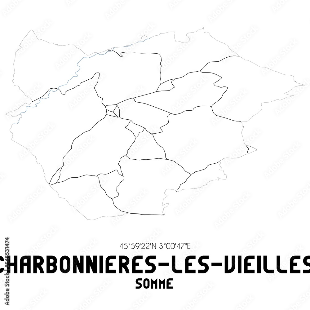 CHARBONNIERES-LES-VIEILLES Somme. Minimalistic street map with black and white lines.