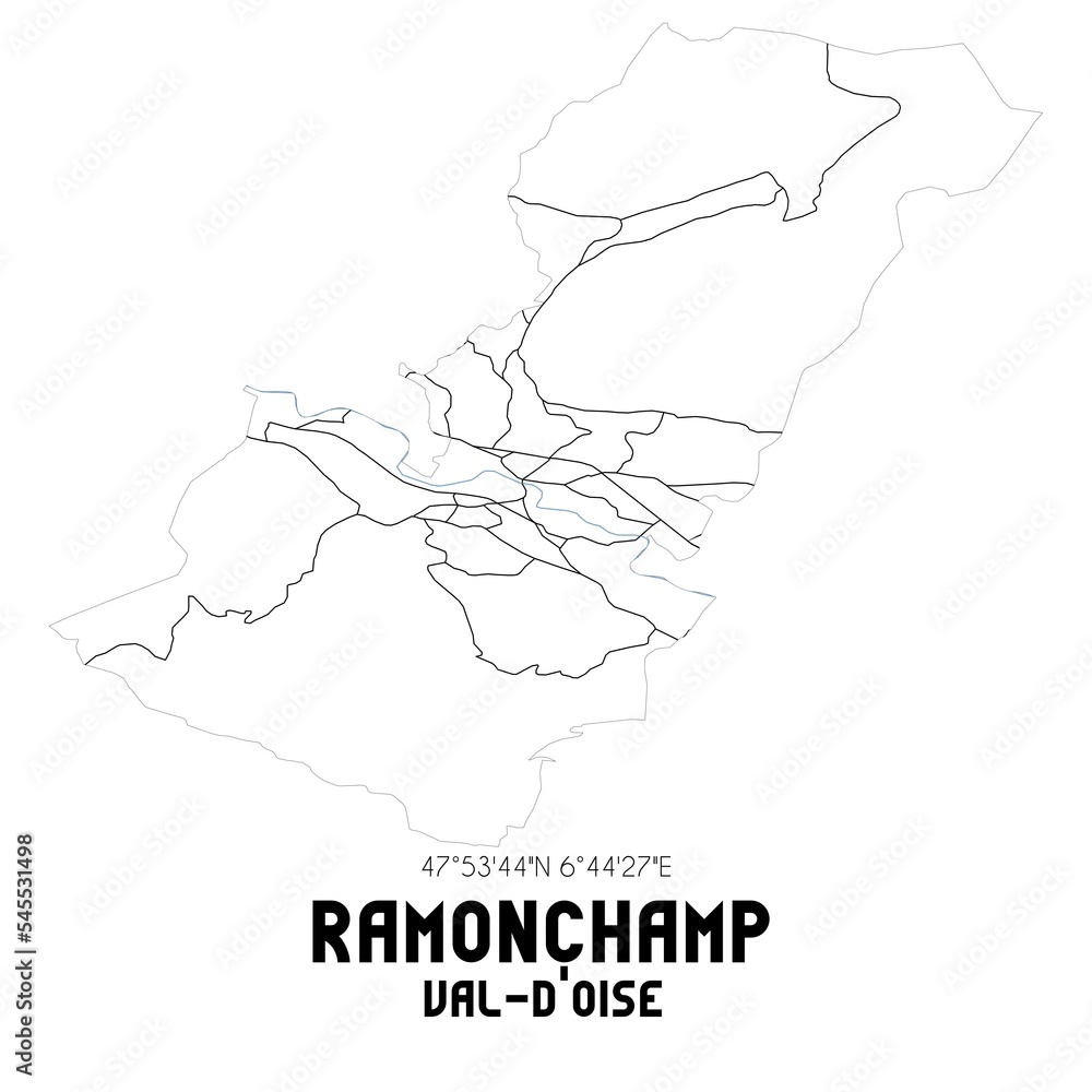 RAMONCHAMP Val-d'Oise. Minimalistic street map with black and white lines.