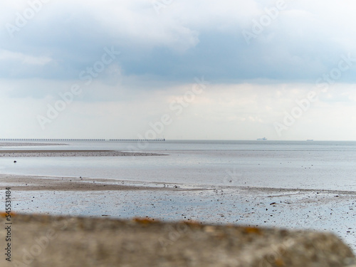 Pastel coloured beach view over low tide at Shoeburyness