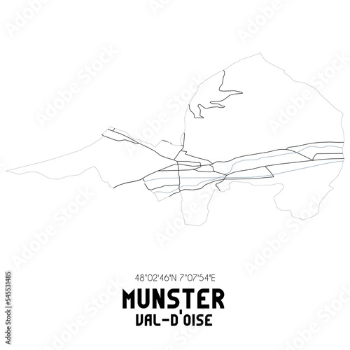 MUNSTER Val-d'Oise. Minimalistic street map with black and white lines.
