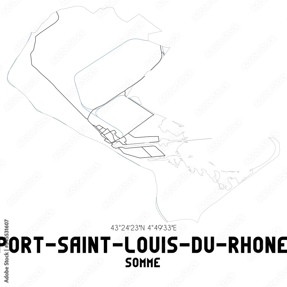 Obraz premium PORT-SAINT-LOUIS-DU-RHONE Somme. Minimalistic street map with black and white lines.