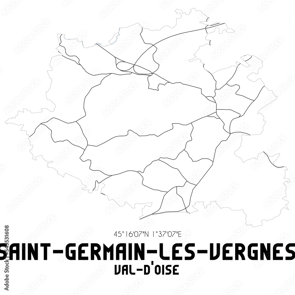 SAINT-GERMAIN-LES-VERGNES Val-d'Oise. Minimalistic street map with black and white lines.