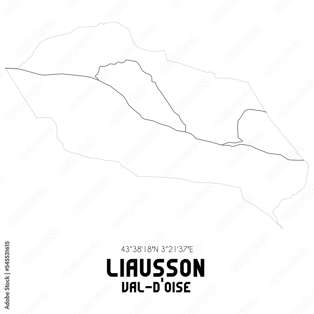 LIAUSSON Val-d'Oise. Minimalistic street map with black and white lines.