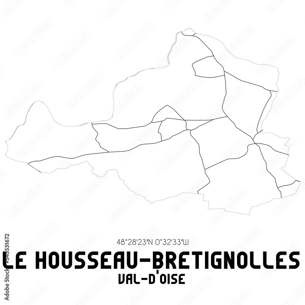 LE HOUSSEAU-BRETIGNOLLES Val-d'Oise. Minimalistic street map with black and white lines.