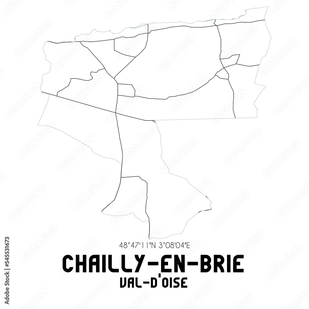 CHAILLY-EN-BRIE Val-d'Oise. Minimalistic street map with black and white lines. CHAILLY-EN-BRIE Val-d'Oise. Minimalistic street map with black and white lines.