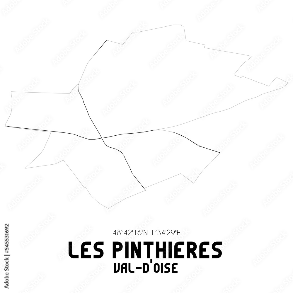 LES PINTHIERES Val-d'Oise. Minimalistic street map with black and white lines. LES PINTHIERES Val-d'Oise. Minimalistic street map with black and white lines.