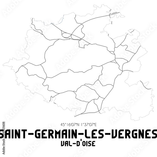SAINT-GERMAIN-LES-VERGNES Val-d Oise. Minimalistic street map with black and white lines.