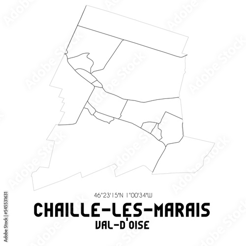 CHAILLE-LES-MARAIS Val-d'Oise. Minimalistic street map with black and white lines. photo