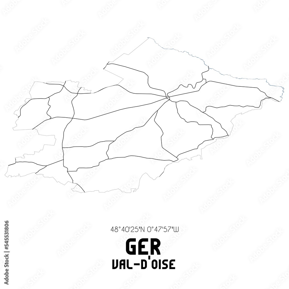 GER Val-d'Oise. Minimalistic street map with black and white lines. GER Val-d'Oise. Minimalistic street map with black and white lines.